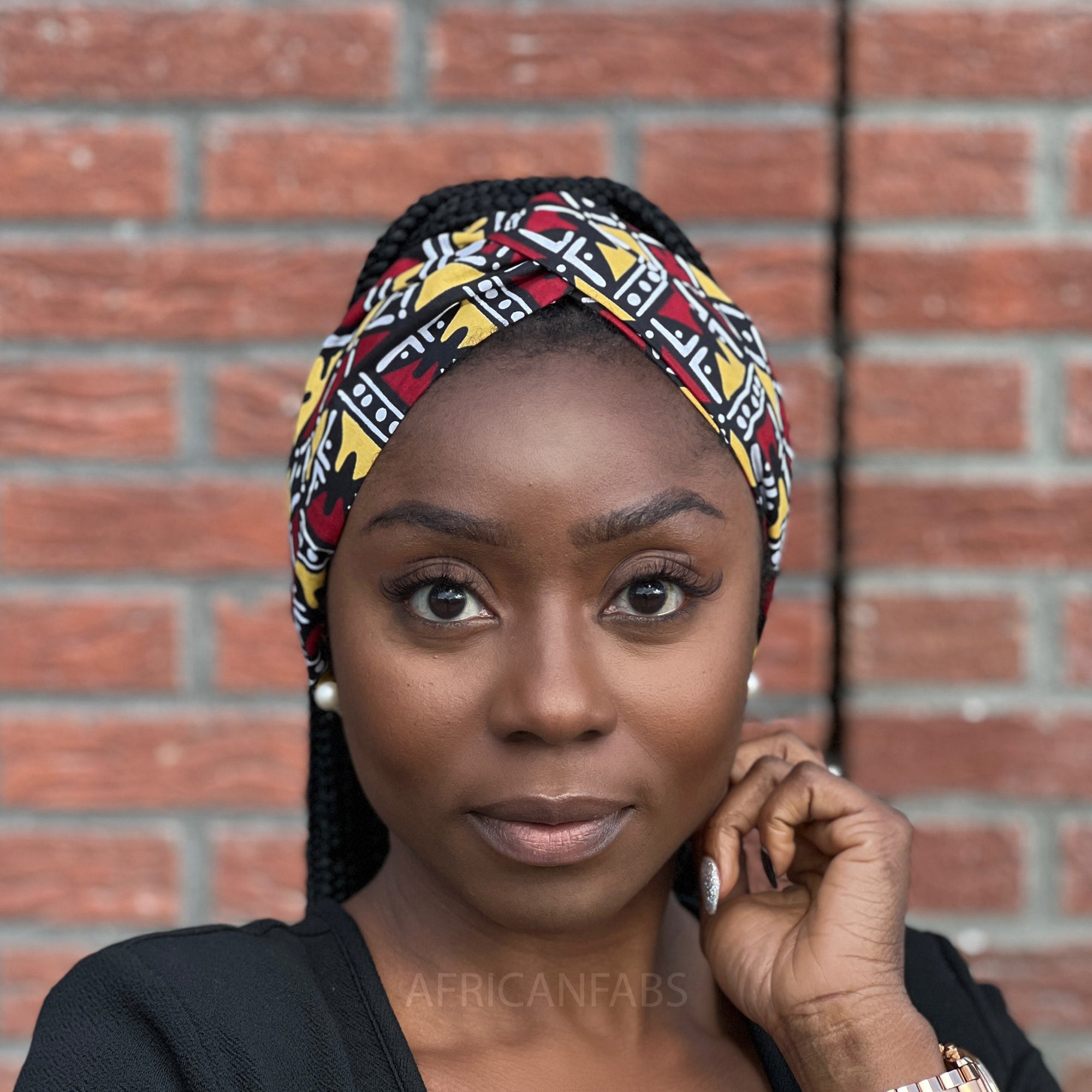 Diadema estampado africano (ajuste más holgado) - Adultos - Accesorios para el cabello - Granate Bogolan