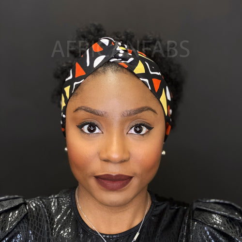 Diadema estampado africano - Adultos - Accesorios para el cabello - Negro / naranja / blanco Bogolan