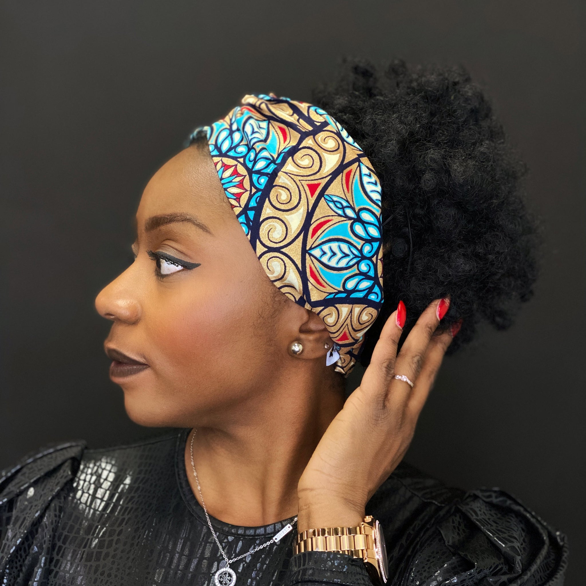 Diadema estampado africano - Adultos - Accesorios para el cabello - Círculo redondo azul / dorado Brillant Platinum Edition