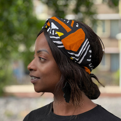 Diadema estampado africano (ajuste más holgado) - Adultos - Accesorios para el cabello - Orange Bogolan