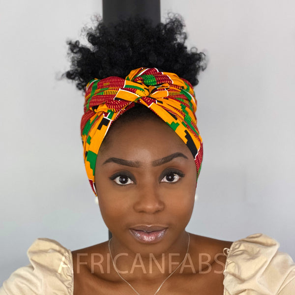 Turbante africano - Estampado kente bloques verde/amarillo