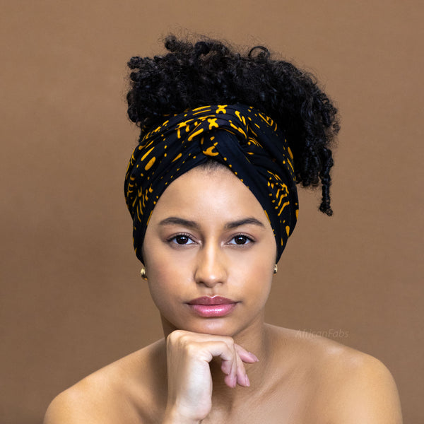 Cinta para la cabeza negra africana / amarilla Bogolan