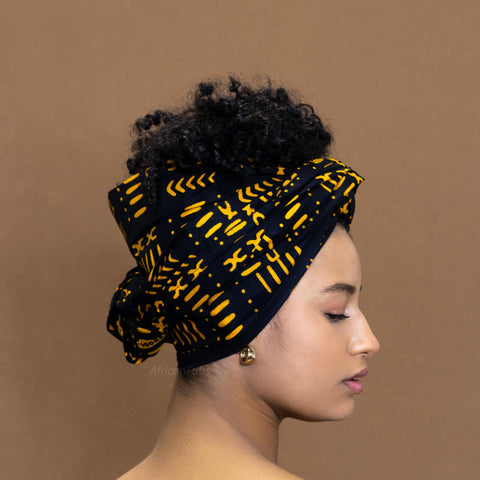 Cinta para la cabeza negra africana / amarilla Bogolan