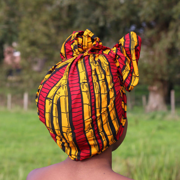 Headwrap africano- Caña de azúcar amarilla roja (Vlisco)