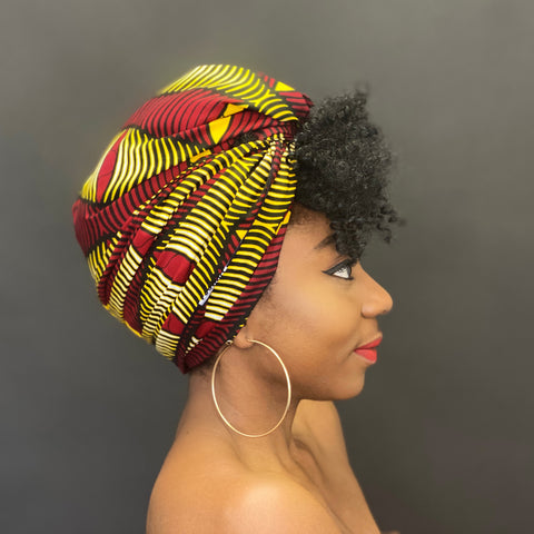 Cinta para la cabeza africana - Cono de remolino rojo oscuro / amarillo