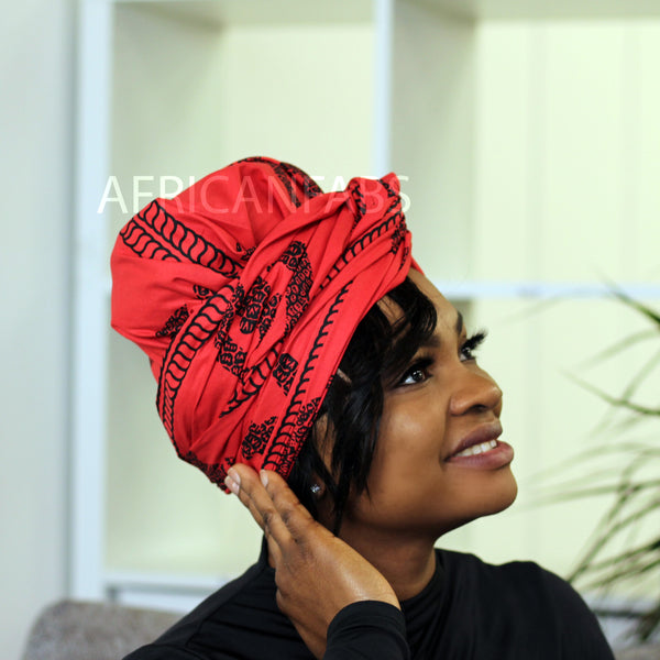 Cinta para la cabeza africana - Adinkra grande rojo / negro
