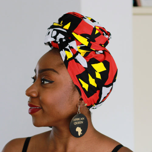 Cinta para la cabeza roja africana Samakaka - Estampado tribal angoleño Samacaca