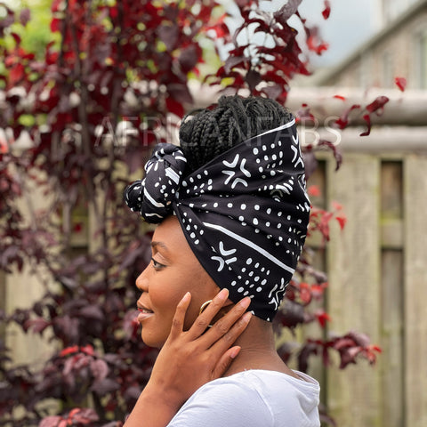 Negro africano / Blanco bogolan / turbante de tela de barro