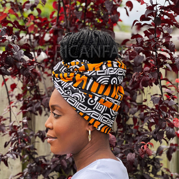Negro africano / naranja bogolan / diadema de tela de barro
