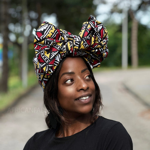 African Black yellow / burdeos Bogolan / turbante para la cabeza