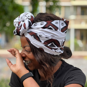 African Black White / brown Bogolan / turbante de tela de barro