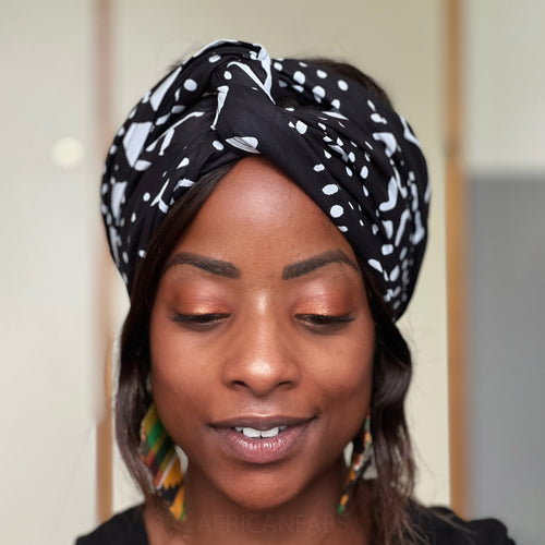 African Black / white Bogolan / turbante de tela de barro