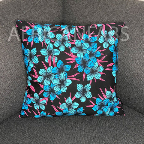 funda de almohada africana | Flores azules - Cojín decorativo 45x45cm - 100% Algodón