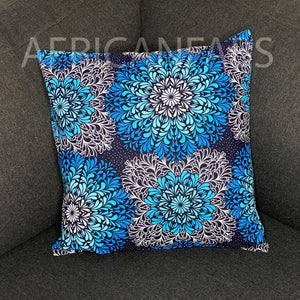 funda de almohada africana | Flores de cristal azul - Cojín decorativo 45x45cm - 100% Algodón