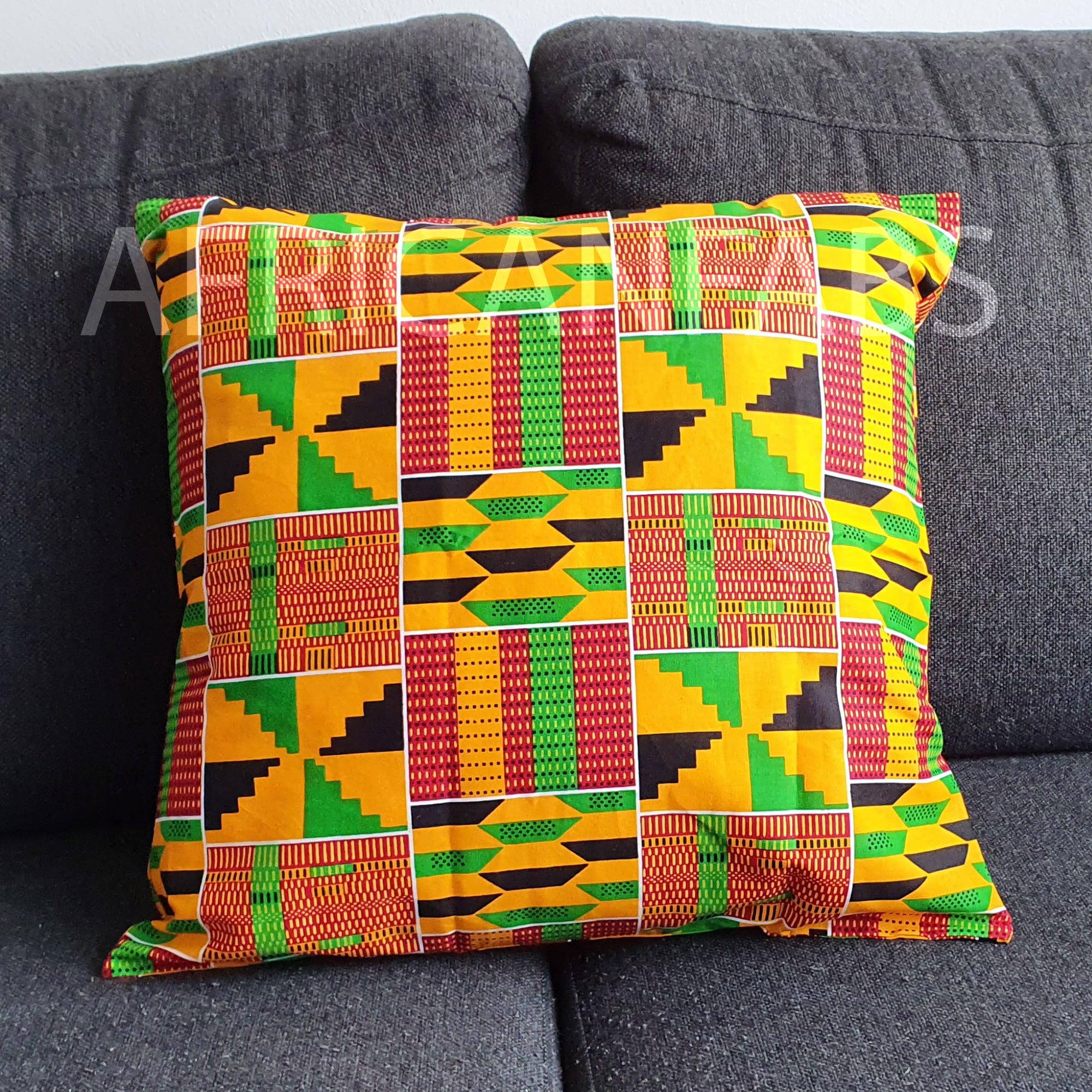 funda de almohada africana | Kente amarillo verde - Cojín decorativo 45x45cm - 100% Algodón