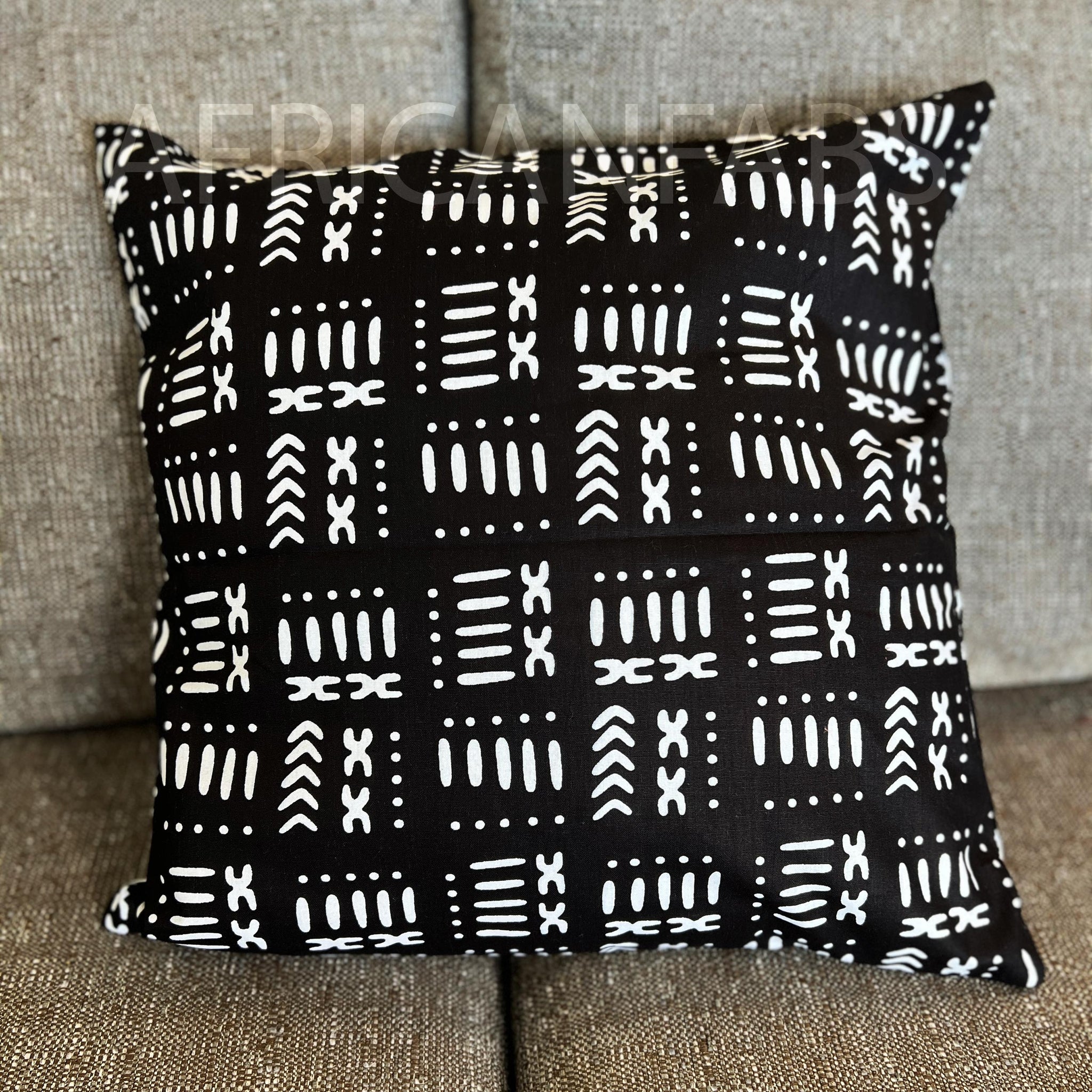 funda de almohada africana | Bogolan Negro / Paño de barro - Cojín decorativo 45x45cm - 100% Algodón