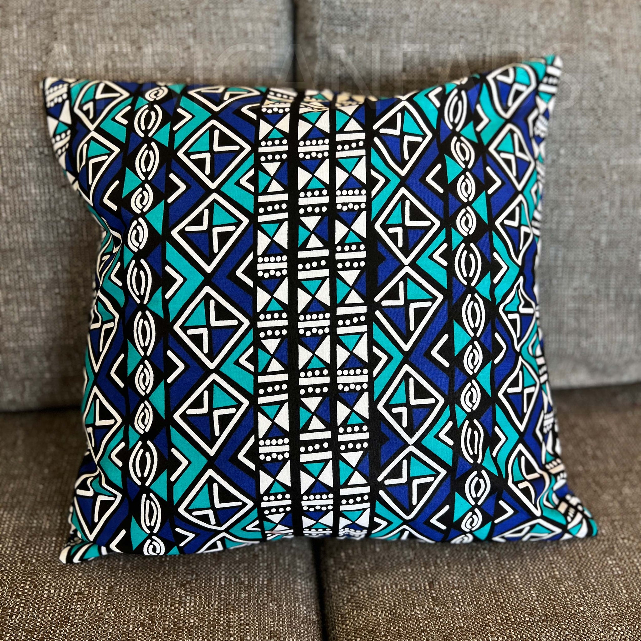 funda de almohada africana | Tela Barro Azul - Cojín Decorativo 45x45cm - 100% Algodón