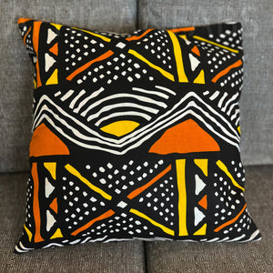 funda de almohada africana | Bogolan Naranja / Paño de barro - Cojín decorativo 45x45cm - 100% Algodón