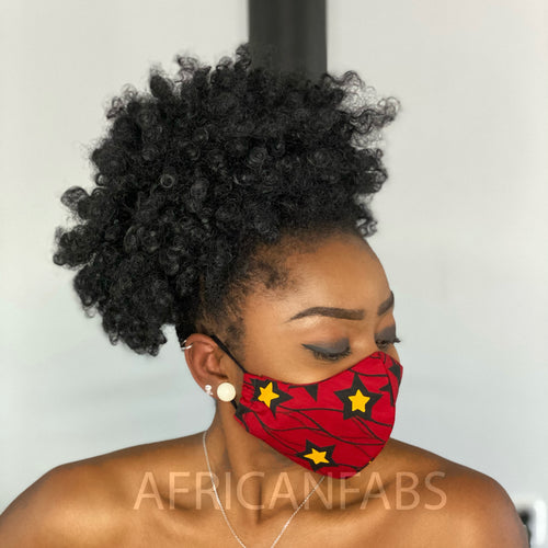 Mascarilla / Mascarilla facial estampado africano en tejido Vlisco (Modelo Premium) Unisex - Estrella roja