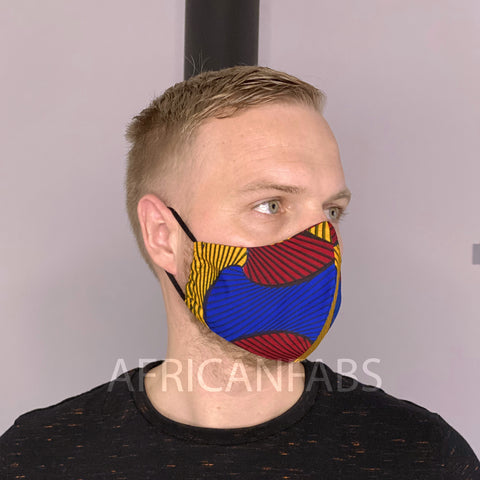 Mascarilla / Mascarilla facial estampado africano en tejido Vlisco (Modelo Premium) Unisex - Rojo Azul santana