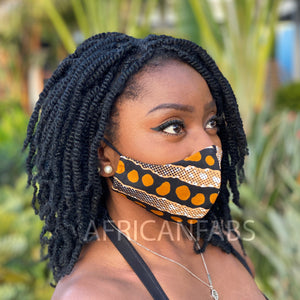 Mascarilla bucal estampado africano / Mascarilla facial de algodón (Modelo Premium) Unisex - Negro / marrón bogolan