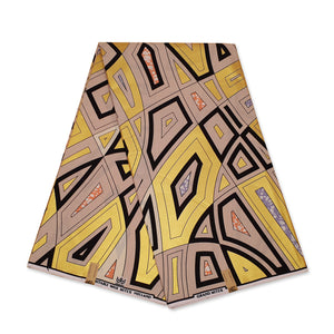 Tela con estampado Wax africano - Grand Wax - Geométrico dorado beige - Adornado en oro