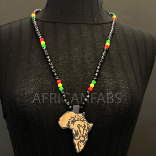 Collar / collar / colgante de cuentas de madera - Continente africano - Negro