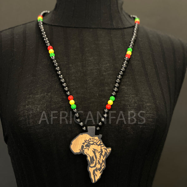 Collar / collar / colgante de cuentas de madera - Continente africano - Negro