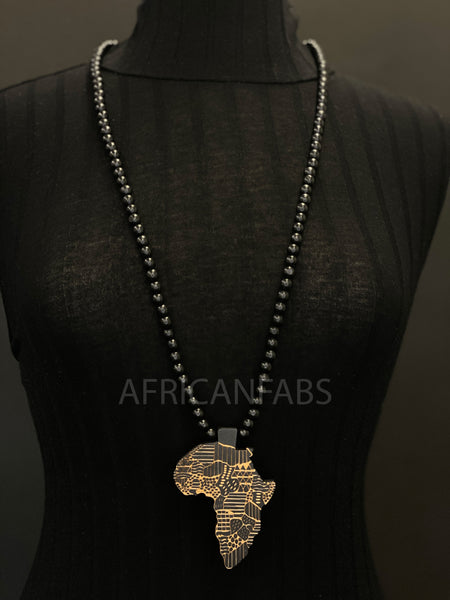 Collar / collar / colgante de cuentas de madera - Continente africano - Negro / marrón