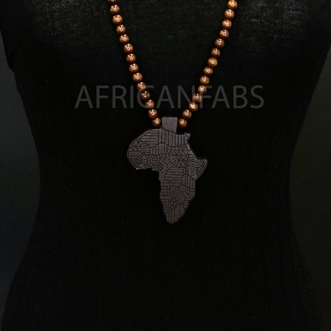 Collar / collar / colgante de cuentas de madera - Continente africano - Negro / marrón oscuro