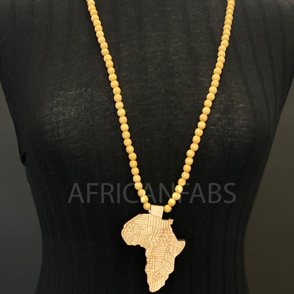 Collar / collar / colgante de cuentas de madera - Continente africano - Crema