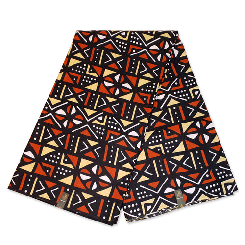 Negro africano / naranja / blanco Bogolan / turbante de tela de barro