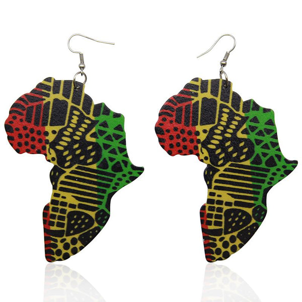 Pendientes de madera | Continente africano en los colores panafricanos