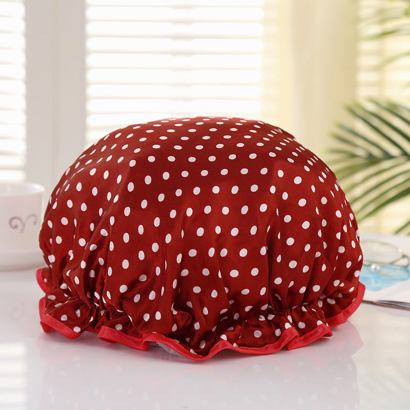 GRANDE Gorro de ducha para cabello completo / rizos - Rojo con lunares