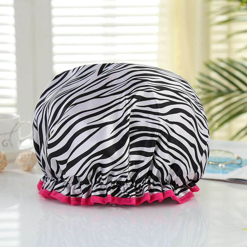 GRANDE Gorro de ducha para cabello completo / rizos - Blanco con cebra