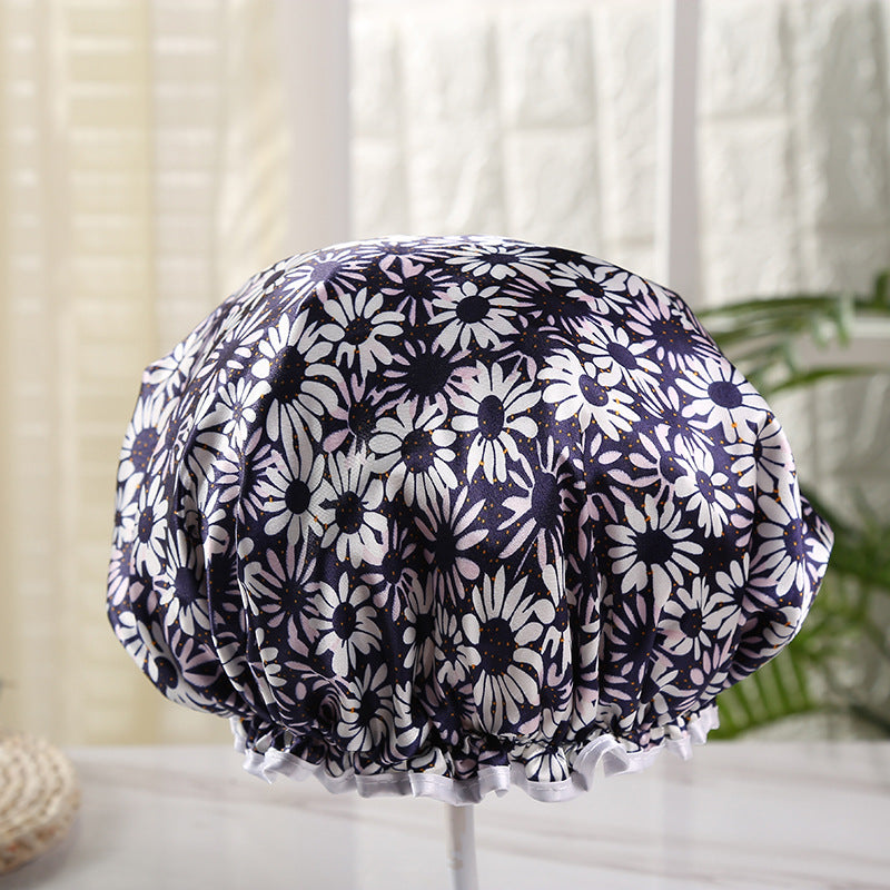 GRANDE Gorro de ducha para cabello completo / rizos - Flores blancas
