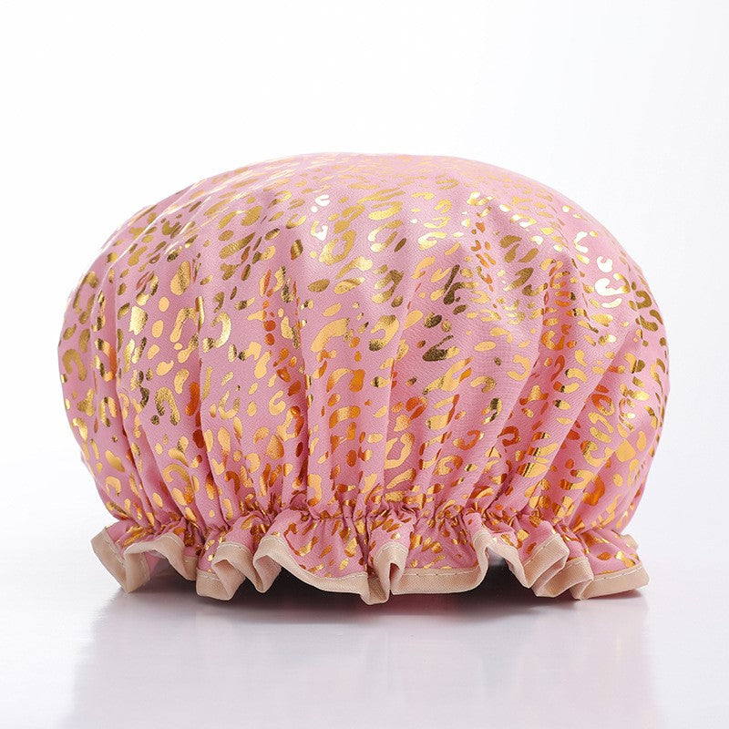 Gorro de ducha GRANDE para cabello completo / rizos - Pink Gold Leopard