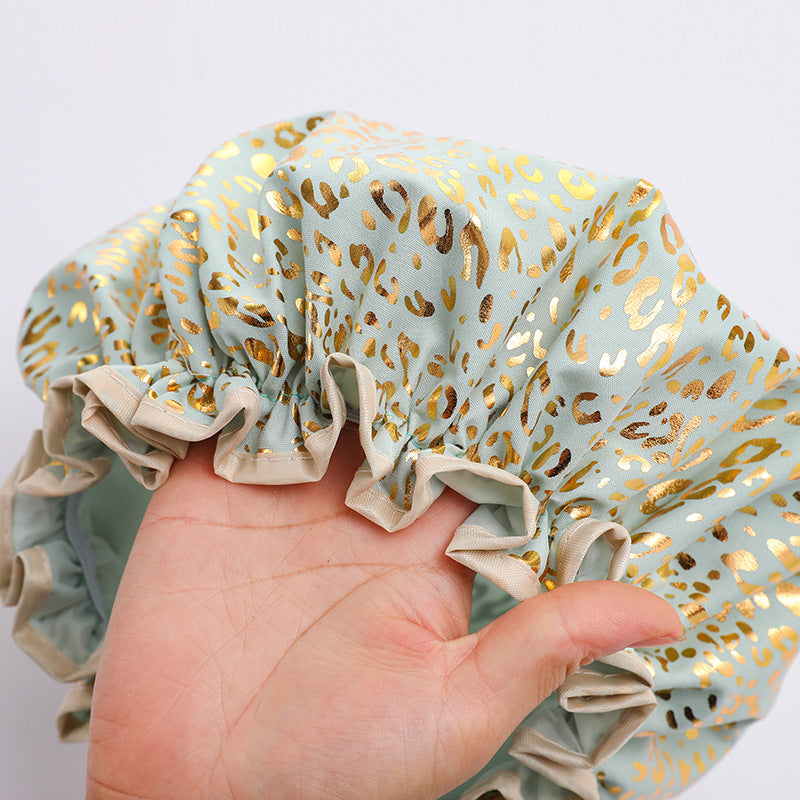 Gorro de ducha GRANDE para cabello completo / rizos - Mint Green Gold Leopard