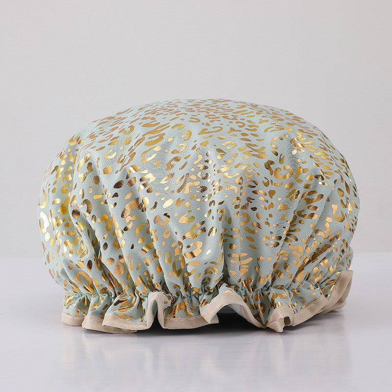Gorro de ducha GRANDE para cabello completo / rizos - Mint Green Gold Leopard