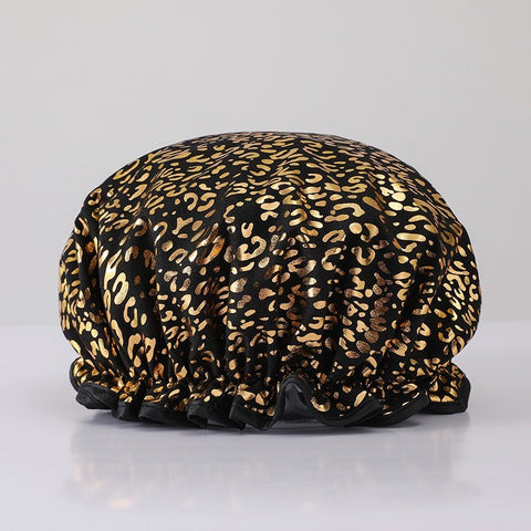 Gorro de ducha GRANDE para cabello completo / rizos - Black Gold Leopard