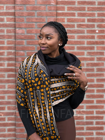 Bufanda de Invierno Estampado Africano para Adultos Unisex - Rayas de tela barro negro