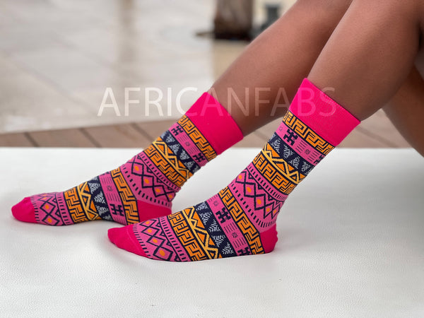 CONJUNTO BUFANDA + CALCETINES Estampado africano Púrpura / rosa kente Bufanda + calcetines de invierno