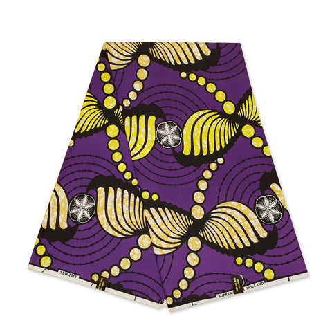 Tela africana Super Wax - Movimiento amarillo violeta
