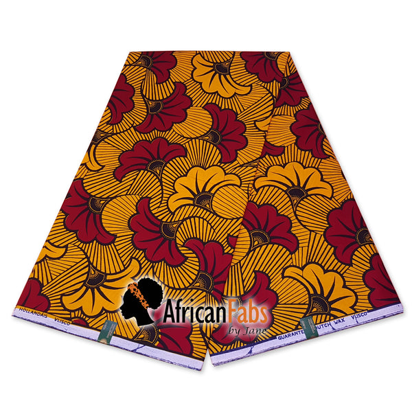 Tocado africano - Flores de boda doradas / rojas (Vlisco)