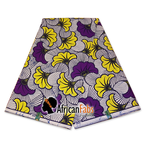 Turbante Africano - Flores de boda Moradas / Amarillas (Vlisco)