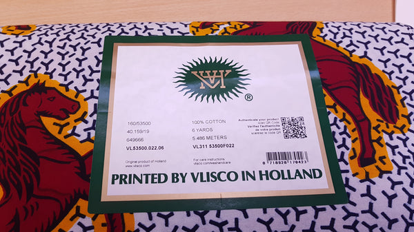 Tela estampada VLISCO Hollandais Wax - CABALLO DE SALTO BLANCO / ROJO