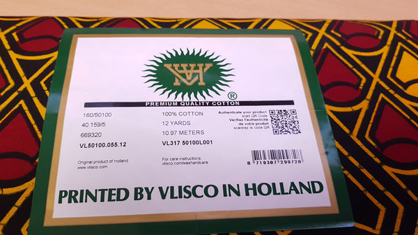 Tela estampada VLISCO Hollandais Wax - BANGA ROJO / AMARILLO
