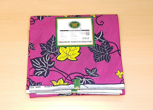 Tela estampada VLISCO Hollandais Wax - PINK YELLOW FLOWERTRAIL