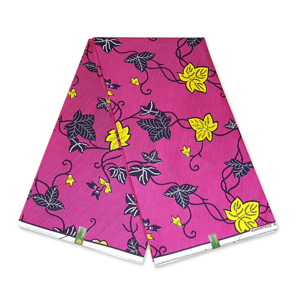 Tela estampada VLISCO Hollandais Wax - PINK YELLOW FLOWERTRAIL