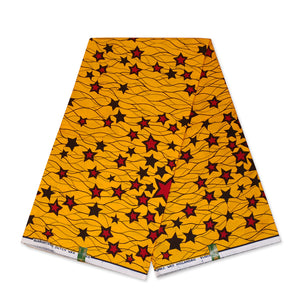 Tela estampada VLISCO Hollandais Wax - Amarillo / Estrellas Rojas
